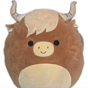 Squishmallows 14"in "Calton" The Highland Brown Cow Sparkle Horns Plush Toy NWT.